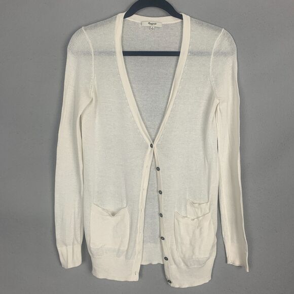 Madewell 1937 Ivory Lightweight Button Cardigan Small Classiccore Minimalist - Picture 1 of 9